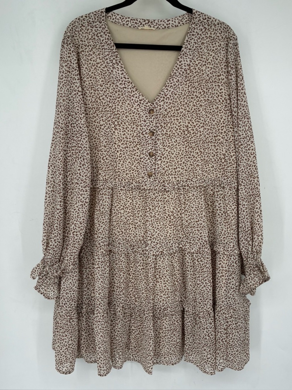 Jodifl Plus Size 1X Animal Print Cheetah Leopard Tiered Dress Babydoll Ruffles